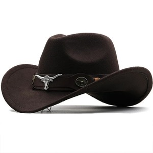 Sombrero de vaquero occidental, gorra de vaquera con ala enrollada, sombreros Fedora de Jazz de vaquero, gorra de fieltro con banda de vaca de cuero para hombres y niños, calidad Premium - Product Image 5
