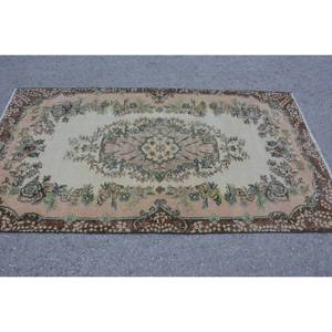 พรมขนแกะสไตล์ตุรกีโบราณสีเบจสีน้ำตาล3.8 x 7ft เย็บปะติดปะต่อกันพื้นที่ขนาดใหญ่สำหรับห้องโถงห้องนอนยางสี่เหลี่ยมห้องข้างเตียง - Product Image 3