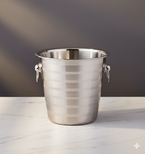 Cubo Clásico de Acero Inoxidable con Anillos de Transporte, Diseño de Cebra, Capacidad de 3L, para Fiestas - Product Image 1