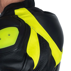 Veste de moto en cuir de vachette véritable pour homme, protection de course blindée CE, haut coupe-vent imprimé noir jaune - Product Image 4