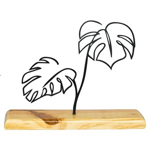 Sculpture de feuille en métal noir de designer sur base en bois L'accent de table élégant ajoute une touche artistique organique à n'importe quelle pièce - Product Image 4