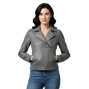 Veste de moto en cuir d'agneau gris pour femmes, sur mesure, vente en gros, prix d'usine, style motard, manteau tendance pour femmes, service OEM - Product Image 1