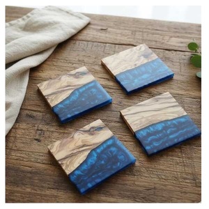 High Quality Handmade <b>Blue</b> Epoxy Resin River <b>Coasters</b> Wooden Drink <b>Coasters</b> Set with Matching Storage Holder for Home Decor - Product Image 1