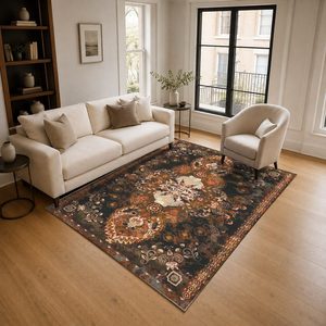 Tapis de salon en chenille antidérapant, imprimé numériquement, motif design rouge bordeaux, lavable en machine, vente en gros RUGS DEPOT LXDP-0068 - Product Image 2