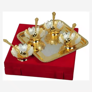<b>Top</b> Quality Silver Plated Bowl With Spoon Gold Polished Lotus Design <b>Festive</b> Gifts Item for Serving and Daily Use Bowl Available - Product Image 4