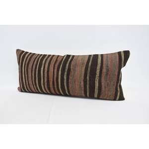 Alfombra de lana Kilim marrón Almohada de diseño tejido de 16x36 pulgadas con patrón vintage - Product Image 4