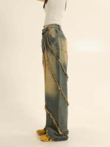 Pantalon baggy personnalisé pour femmes haut de gamme à la mode respirant avec poches et délavé au soleil jean cargo surdimensionné pour femmes grande taille décontracté - Product Image 6