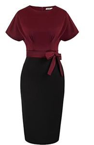 Vestido de trabajo de oficina de verano para mujer con cintura curva, vestido ceñido al cuerpo de crepé con logotipo frontal, vestido con cinturón y bolsillo - Product Image 6