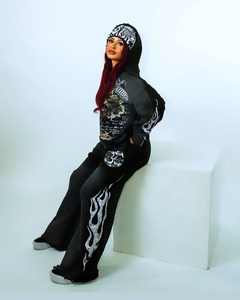 Streetwear vierge avec logo sérigraphié personnalisé jogging deux pièces vintage surdimensionné pour femmes survêtement lavé à l'acide - Product Image 1