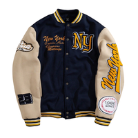 Blouson universitaire personnalisé de haute qualité en gros, broderie chenille, corps en laine, col montant, patchwork camouflage, motif dessin animé, style baseball