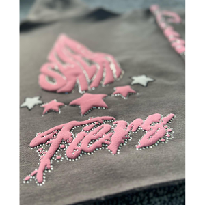 Streetwear personnalisé en détresse brodé Patch strass fermeture éclair à capuche et pantalon de survêtement ensemble hommes lavage à l'acide survêtement - Product Image 6