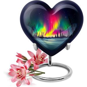 Nouvelle urne humaine en métal en forme de coeur urne en aluminium faite à la main avec support pour les cendres de l'exportateur indien - Product Image 2