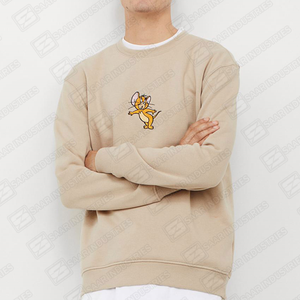 Sweat-shirt à col rond beige SAAR INDUSTRIES avec logo Jerry en strass, tissu 100% coton 220 g/m², impression numérique d'hiver, vêtement décontracté - Product Image 1