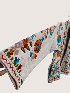 Veste en coton brodée florale bohème, col rond, manches lanternes, grande taille, vêtements d'extérieur décontractés pour adultes, printemps - Product Image 1