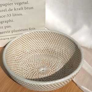 Boho Living Room Elegant Whitewash Handwoven Rattan Fruit Bowl <b>Decorative</b> <b>Trays</b> for Stylish Home Dcor - Product Image 1