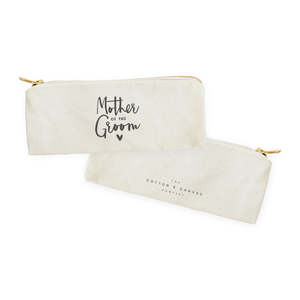 Mother Groom Portable <b>Makeup</b> Organizer Bag Large Cotton Canvas Pencil <b>Case</b> Zipper Closure Travel Pouch Featuring Letter Pattern - Product Image 2