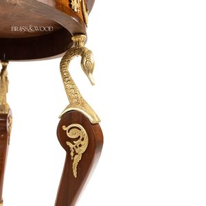 Mesa Auxiliar Redonda de Madera de Lujo con Patas de Cisne Talladas a Mano y Guirnaldas de Latón Dorado Ornamentales para Decoración Clásica de Villas y Hogares - Product Image 5