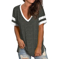 Nouveau T-shirt décontracté pour femme, collection Printemps-Été, col en V, couleur unie, respirant, manches courtes, 100% coton, pour adultes européens, ODM