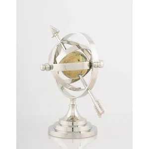 Sphère armillaire de table Art Déco nautique et maritime en aluminium poli, support de globe en métal, décoration pour la maison et le bureau, cadeau décoratif plaqué - Product Image 2