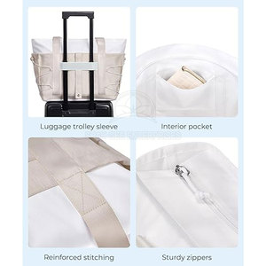 Sac fourre-tout élégant en tissu PC avec fermeture éclair Sac d'épicerie pliable en toile de coton recyclé avec logo personnalisé et motif à rayures - Product Image 6