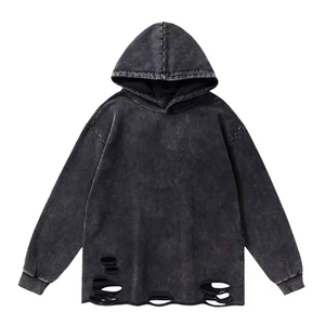 เสื้อฮู้ดดี้ผู้ชายคุณภาพสูง แบบสั่งทำพิเศษ สไตล์ Tech Pack ขอบเสื้อแบบ Distressed แขนยาว ล้างสีแบบ Acid Wash ผ้าฝ้าย 100% ระบายอากาศได้ดี เหมาะสำหรับฤดูหนาว - Product Image 6