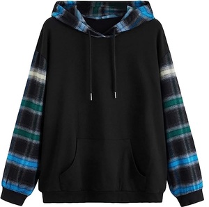 Pull à capuche patchwork à carreaux à la mode Sweat à capuche imprimé en éponge française Personnalisé Respirant Jogging Sweats à capuche décontractés - Product Image 2