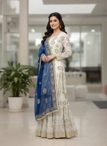 Nouvel ensemble Sharara et Dupatta pour fête, en micro-coton, infroissable, séchage rapide, réversible, longueur genou, design indien pakistanais pour femmes - Product Image 6