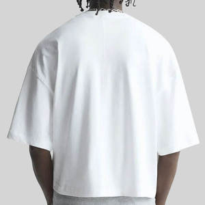 Camiseta blanca en blanco para hombre, ropa de calle de algodón 100% de gran tamaño, fabricante de camisetas personalizadas con hombros caídos, camiseta recortada Boxy Fit - Product Image 2