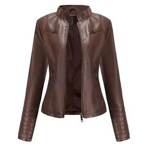 Chaqueta de lana de cuero grueso de Invierno para mujer, abrigo de motorista cálido con cremallera a la moda, prendas de vestir holgadas informales para mujer - Product Image 6