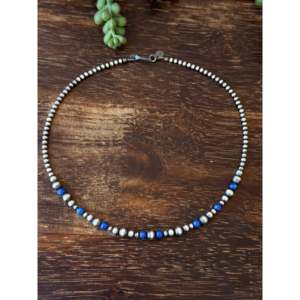 Collier tendance style Navajo en lapis-lazuli et perles d'eau douce, motifs de boules et d'ancres avec perles en argent sterling, idéal comme cadeau - Product Image 2