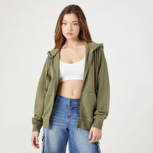 Sweats à capuche sportifs en coton slim pour femmes, confortables, surdimensionnés, hauts courts, vestes d'entraînement, personnalisés, grande taille, hiver, à capuche, vente en gros - Product Image 1