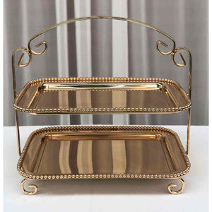 Moderno Soporte para Tartas de Metal Dorado de 2 Niveles, Plato Decorativo de Acero Inoxidable para Exhibir Postres, para Bodas, Fiestas y Decoración del Hogar - Product Image 4