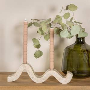 Marble Wave Double Taper Candle Holder Beige Modern Sculptural Candle <b>Stand</b> for Home Decor Gifting - Product Image 5