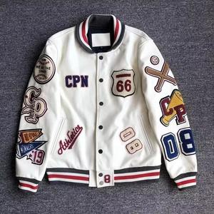 2023 Men's Retro Trend Baseball Uniform <b>Jackets</b> Canvas Short Coat Multi-letter Embroidery White High Street for Spring Autumn - Product Image 3