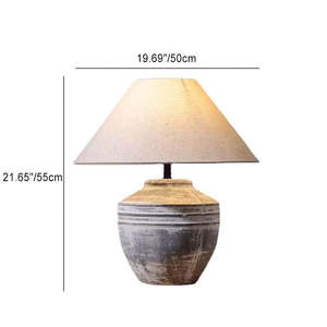 Handmade Antique Wood <b>Table</b> Lamp Retro Fabric Shade Art Deco for Hotel Bedroom Living Room Decor Ceramic Pottery Bedside <b>Table</b> - Product Image 3