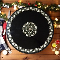 Plateau de table rond en marbre noir poli de 48 pouces avec incrustation de nacre, fait main, mobilier décoratif de luxe antique
