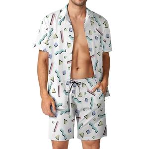 Ensemble deux pièces décontracté pour homme, chemise à manches courtes et short en tissu éponge à séchage rapide, idéal pour la plage, les vacances et les loisirs, personnalisable - Product Image 5