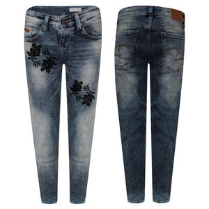 Pantalon en denim sérigraphié respirant de haute qualité, couleur personnalisée, pour femmes, toile droite à taille moyenne - Product Image 1