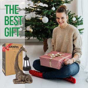 Girafe assise sculptée avec lanterne objet décoratif pour table meilleur prix Accent girafe objet intérieur décor à la maison - Product Image 6