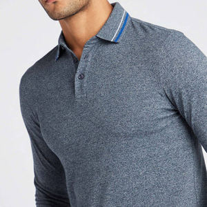 Personalizado de los hombres de manga larga para Polo Deportes Camisetas Patrón Sólido de punto de algodón tejido de poliéster - Product Image 3