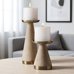 Luxury Modern Wooden Metal <b>Candle</b> Holder <b>Set</b> Handmade Directly Manufacturer for Home Use <b>Christmas</b> Easter <b>Gift</b> Flameless Pillar - Product Image 6