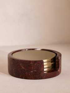 Luxury Handcrafted Marble <b>Coaster</b> Set Brass Edge Eco-Friendly Heat Resistant Engraved Carving Technique for Dining Bar Use - Product Image 3