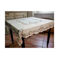 Nouveautés tendance, belle nappe de luxe en coton biologique 100% avec broderie centrale et glands, couleur personnalisée
