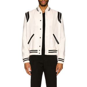 Chaqueta de béisbol personalizada unisex para hombre abrigo universitario de lana de invierno con cuello levantado y mangas de cuero diseño de retazos talla XL - Product Image 2