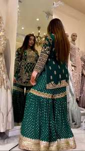 Latest Designer Indian Embroidery Sharara Gharara Kurti <b>Set</b> Gorgeous Georgette Fabric Customizable Ethnic Wear for Parties - Product Image 3