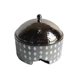 Olla de metal árabe de forma redonda de primera calidad con soporte de madera, cazuela hecha a mano para Bodas de hotel y servicio de comida de fiesta - Product Image 2