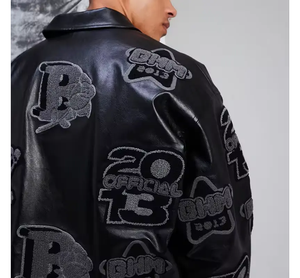 เสื้อแจ็คเก็ตกันลมสำหรับผู้ชายและผู้หญิงเสื้อแจ็คเก็ตหนังปักโลโก้กำมะหยี่ดีไซน์ตามสั่ง - Product Image 3