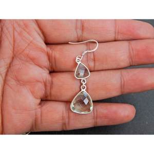 ต่างหูเงินสวยงามพร้อมดีไซน์แบบหยดน้ำตาอเมทิสต์สีเขียวธรรมชาติแบบห้อยสำหรับเป็นของขวัญแต่งงานวัสดุเครื่องประดับทอง - Product Image 2