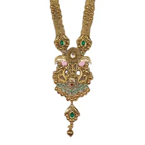 Indian Royal Jewellery Statement Necklace American Diamond Fashion Necklace Micro Gold Platted For Women