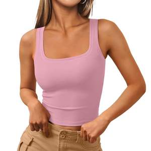 T-shirt sans manches d'entraînement pour filles, top court d'été personnalisé de haute qualité, coupe ajustée, côtelé, avec strass, pour femmes - Product Image 4